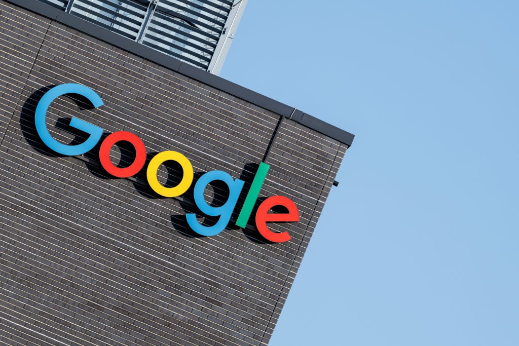 The Google logo and lettering can be seen on the facade of the company's Munich headquarters.
